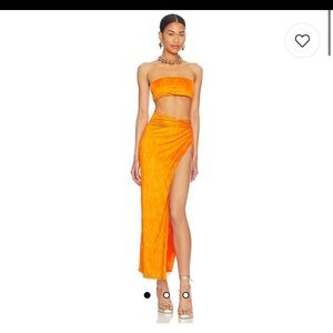 Karolyna Maxi Orange two piece skirt set